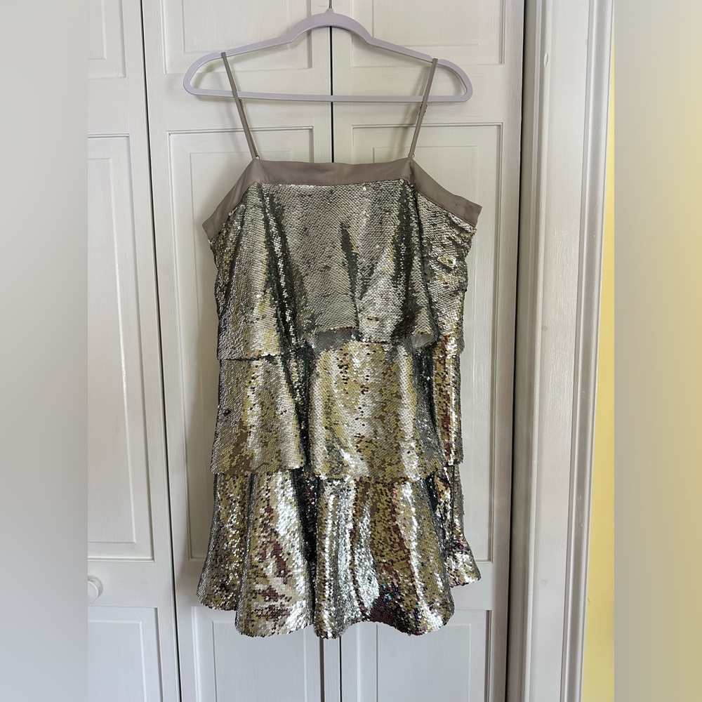 Silver Sequin Ruffle Mini Dress Tea and Cup NWT size Xtra Large